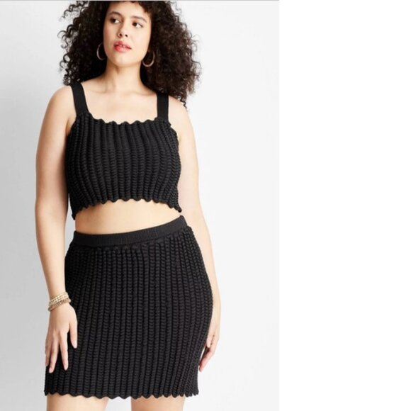 Future Collective Dark Brown Braided Weave Scalloped Trim Mini Skirt Size 1X NWT - Picture 1 of 15